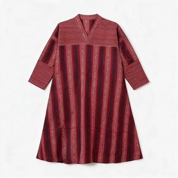 Maroon_Cotton_Block_Print_A-Line_Kurti_For_Women