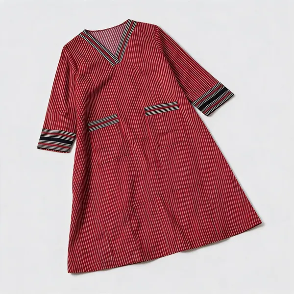 Maroon_Cotton_Striped_A-Line_Kurti_For_Women