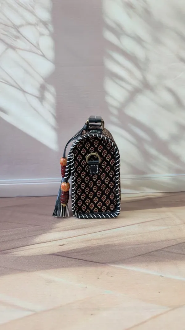 Black_Ajrakh_Silk_Leather_Geometric_Print_Sling_Bag_For_Women