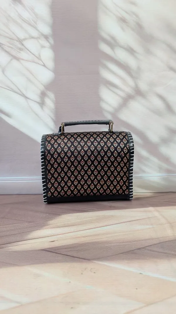 Black_Ajrakh_Silk_Leather_Geometric_Print_Sling_Bag_For_Women
