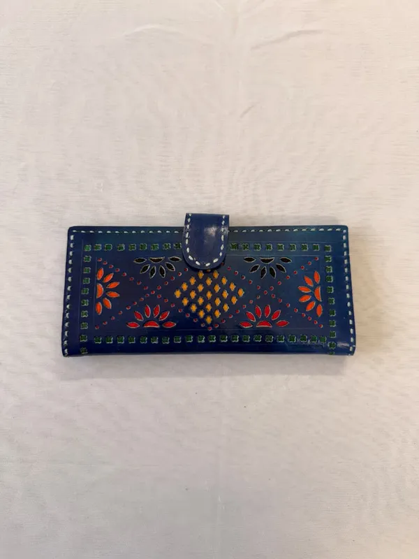 Blue_Genuine_Leather_Geometric_Embroidered_Flap_Wallet_For_Women