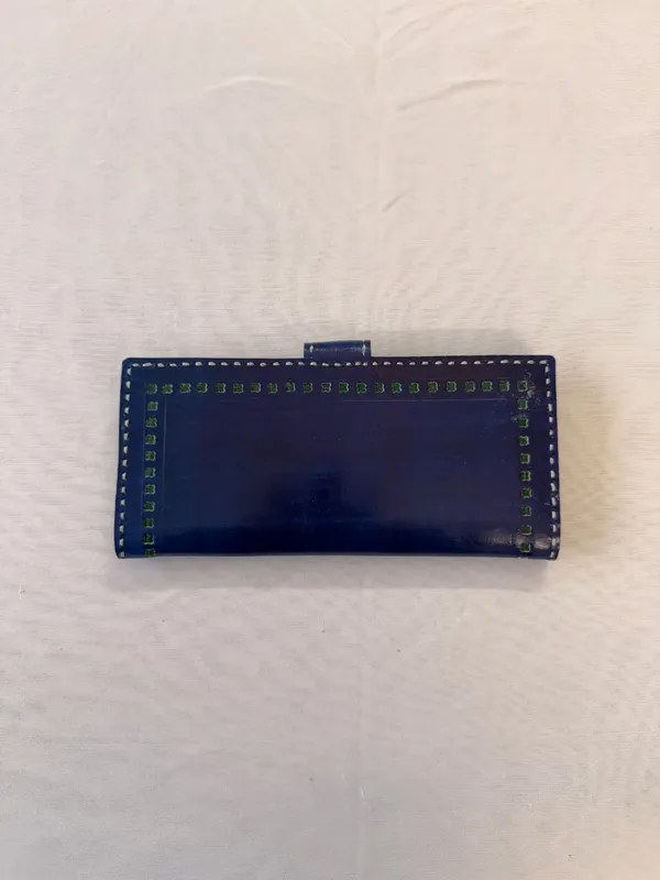 Blue_Genuine_Leather_Geometric_Embroidered_Flap_Wallet_For_Women