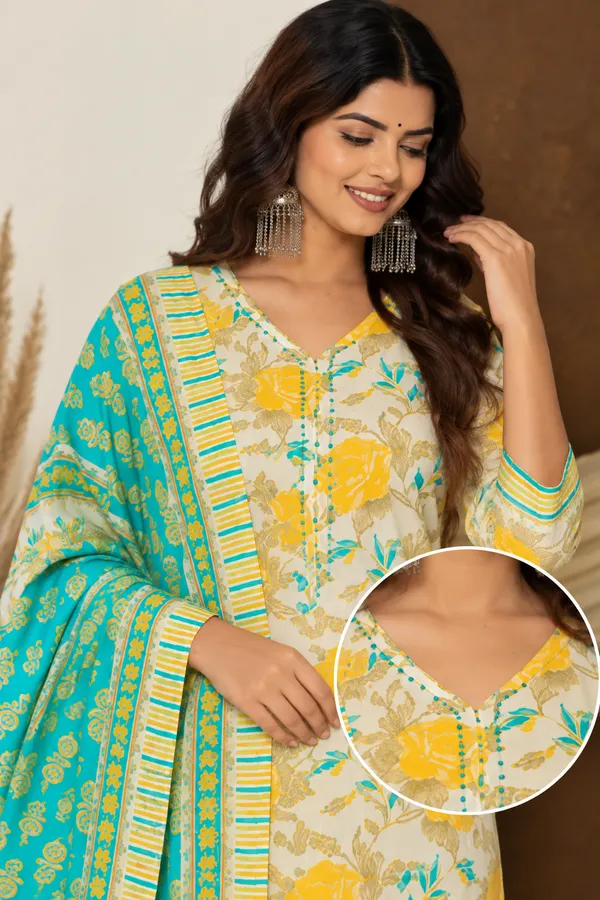 Ruaati_Premium_Cotton_Turquoise_&_Yellow_Floral_Printed_Cotton_3-Piece_Suit_Set_with_Dupatta