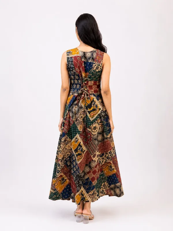 Premium_Cotton_MultiColor_Floral_Print_Long_Midi_Dress_with_V-Neck,_Attached_Sleeves_&_Both-Side_Pockets_for_Women