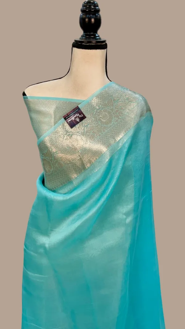 Sea_Blue_Banarasi_Kora_Organza_Silk_Sarees_Banarasi_Jaal_Borders_Pallu_And_Blouse