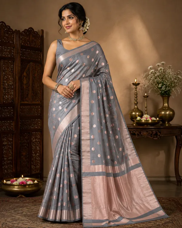 Grey_Banarasi_Silk_Polka_Dot_Saree_For_Women