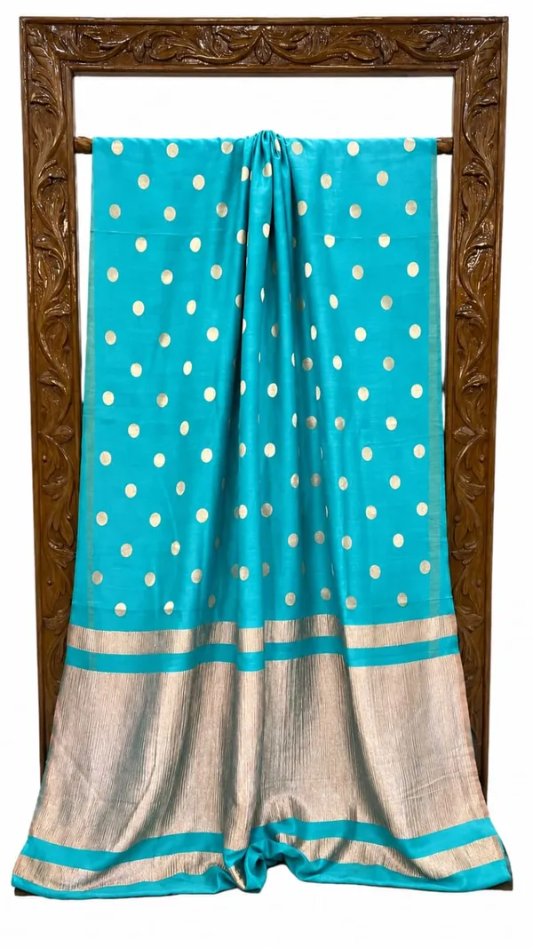 Turquoise_Glossy_Polka_Dot_Saree_for_Women