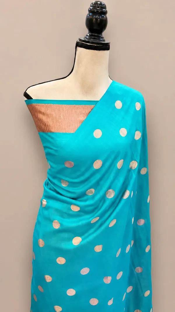 Turquoise_Glossy_Polka_Dot_Saree_for_Women