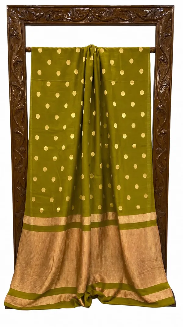 Olive_Green_Gold_Polka_Dot_Saree_for_Women