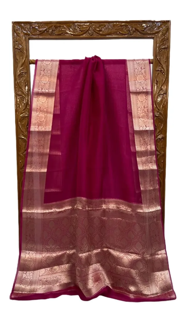 Pink_Banarasi_Kora_Organza_Silk_Sarees_Banarasi_Jaal_Borders_Pallu_And_Blouse