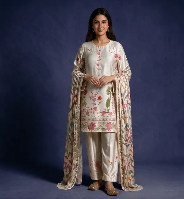 White_Natural_Crepe_Straight_Floral_Kurta_Set_For_Women