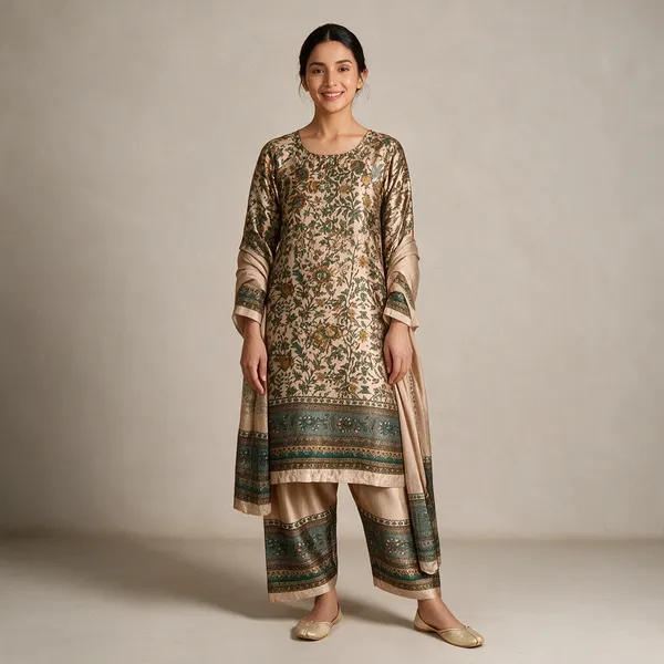 White_Blue_Natural_Crepe_Floral_Printed_Kurta_Set_For_Women