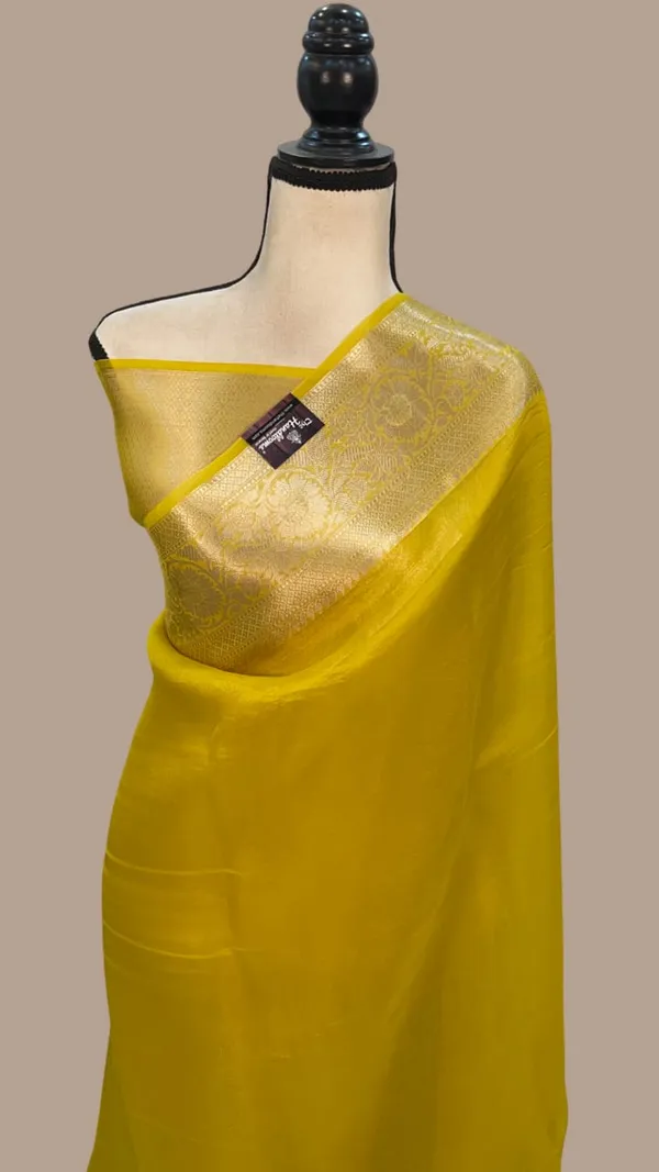 Yellow_Banarasi_Kora_Organza_Silk_Sarees_Banarasi_Jaal_Borders_Pallu_And_Blouse