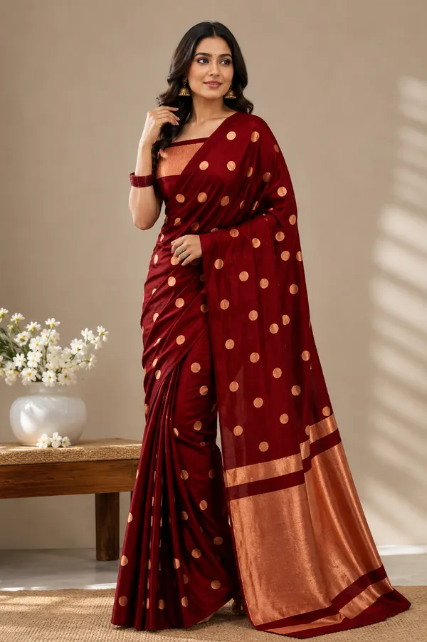 Maroon_Banarasi_Silk_Polka_Dot_Saree_For_Women