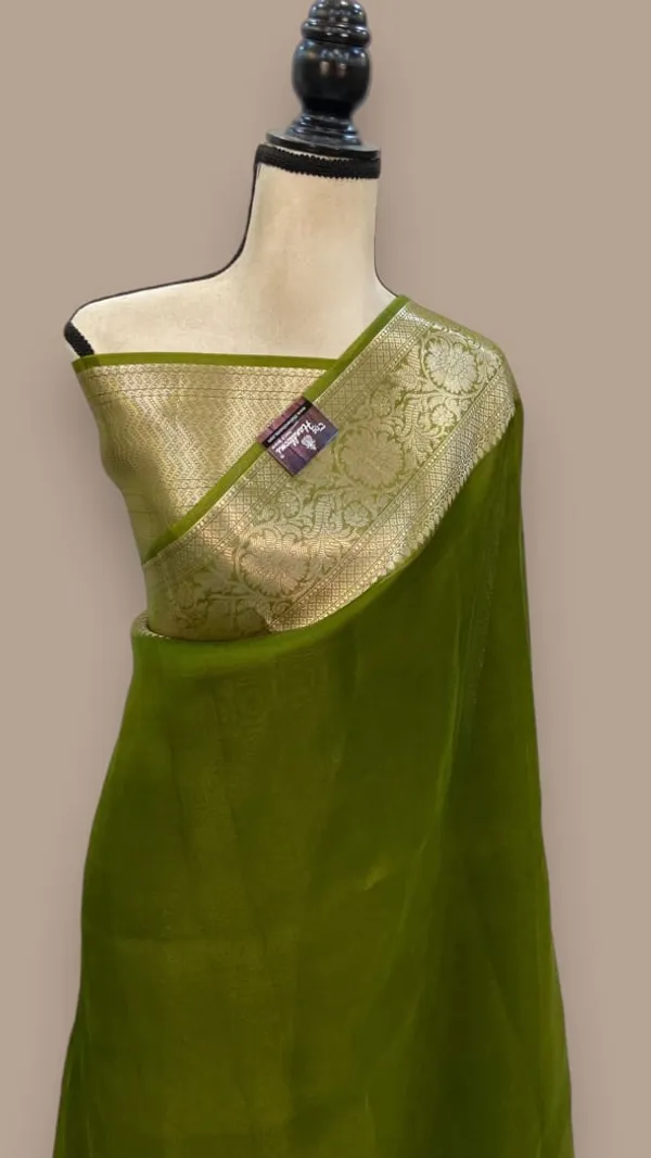 Green_Banarasi_Kora_Organza_Silk_Sarees_Banarasi_Jaal_Borders_Pallu_And_Blouse