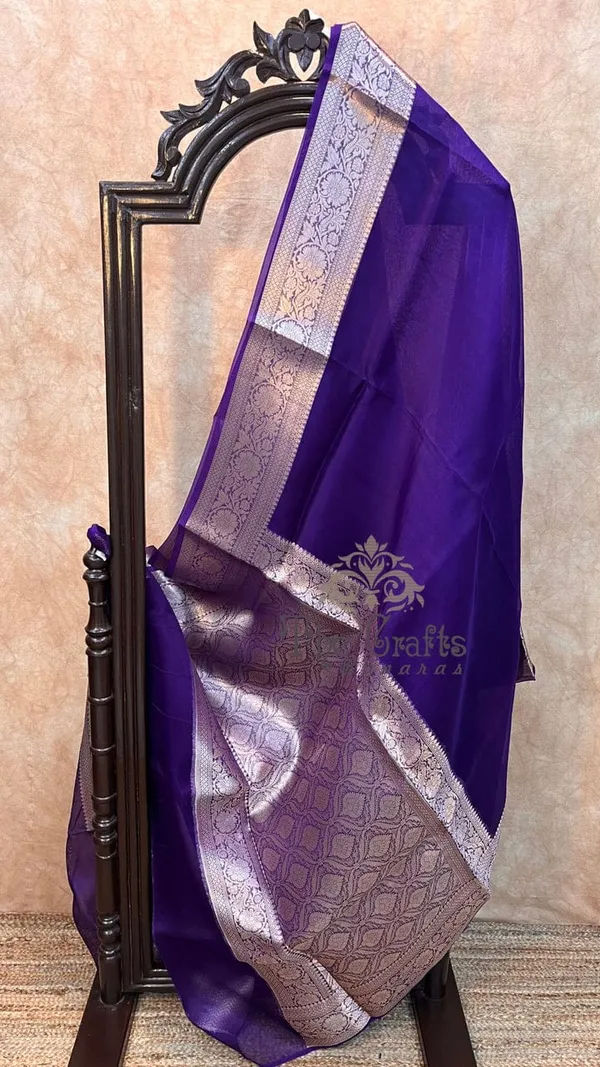 Blue_Banarasi_Kora_Organza_Silk_Sarees_Banarasi_Jaal_Borders_Pallu_And_Blouse