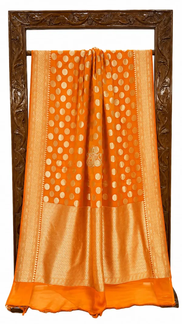 Yellow_Banarasi_Silk_Sarees_Banarasi_Katan_Silk_Sarees_With_Almond_Zari_Weaving_Circle_Design