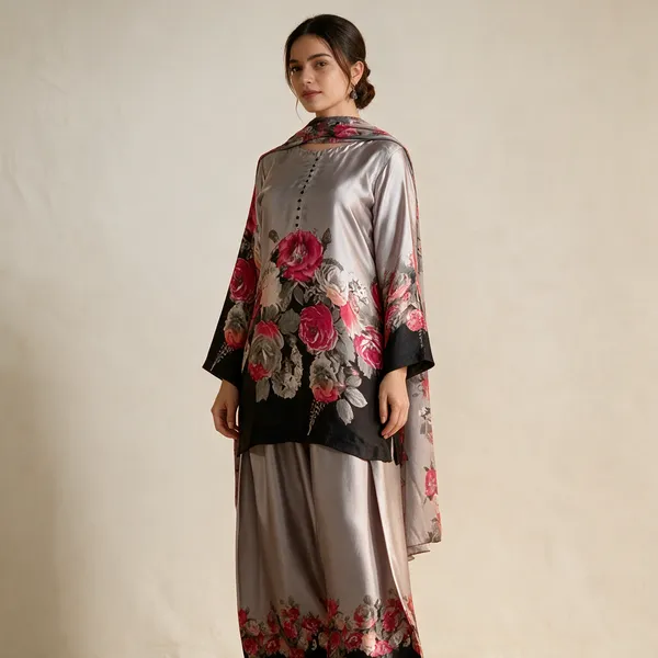 Grey_Black_Natural_Crepe_Floral_Printed_Kurta_Set_For_Women