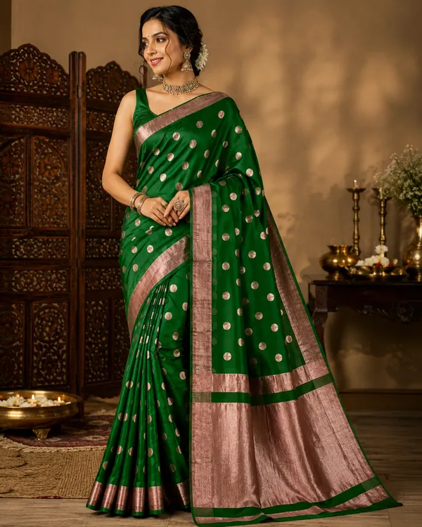 Green_Banarasi_Silk_Woven_Polka_Dot_Saree_For_Women
