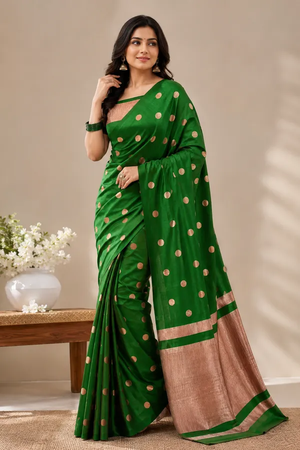 Green_Banarasi_Silk_Woven_Polka_Dot_Saree_For_Women
