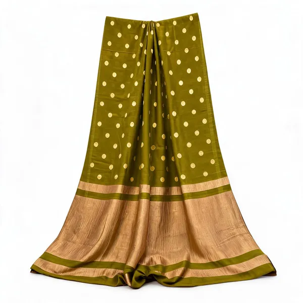 Olive_Banarasi_Silk_Gold_Polka_Dot_Saree_For_Women