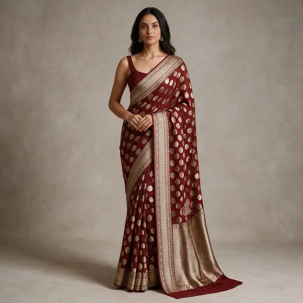 Brown_Banarasi_Silk_Sarees_Banarasi_Katan_Silk_Sarees_With_Almond_Zari_Weaving_Circle_Design