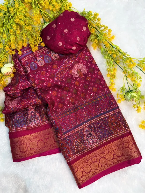 Pure_Marsh_Mellow_silk_saree_with_Unique_printed_Sarees_And_self_Emboss_With_designer_SIQVANCE_Work_Saree_all_over_saree_With_Rich_Pallu