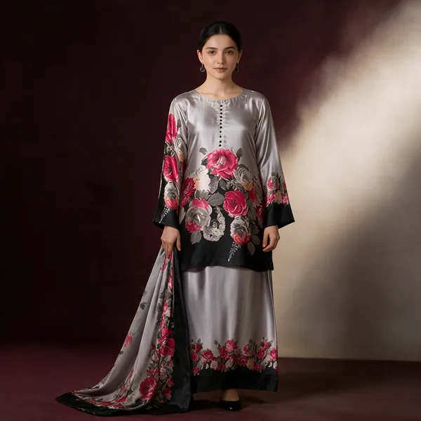 Grey_Black_Natural_Crepe_Floral_Printed_Kurta_Set_For_Women