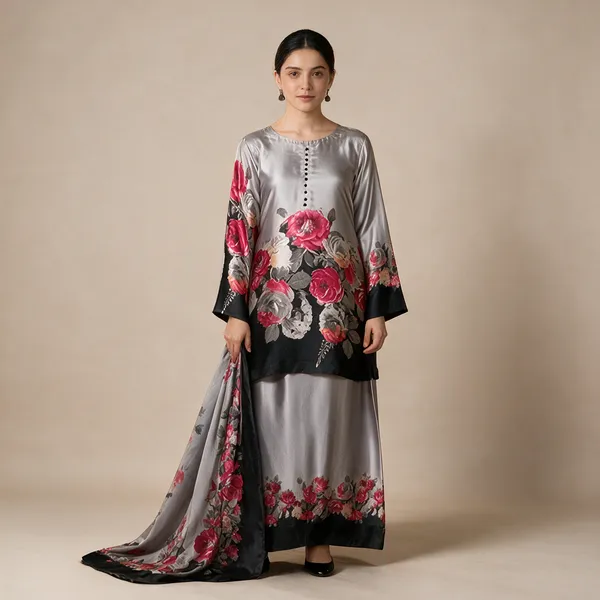 Grey_Black_Natural_Crepe_Floral_Printed_Kurta_Set_For_Women