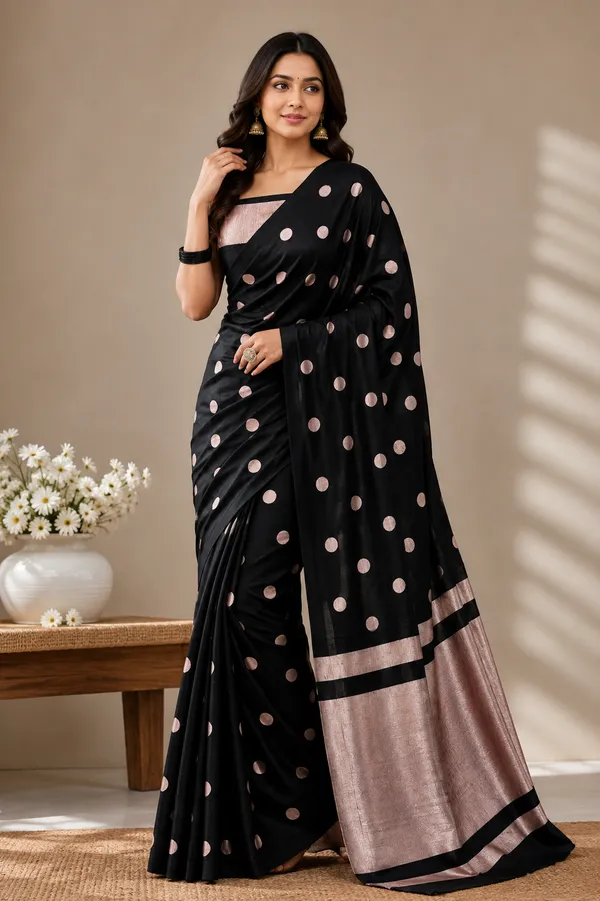 Black_Banarasi_Silk_Polka_Dot_Saree_For_Women