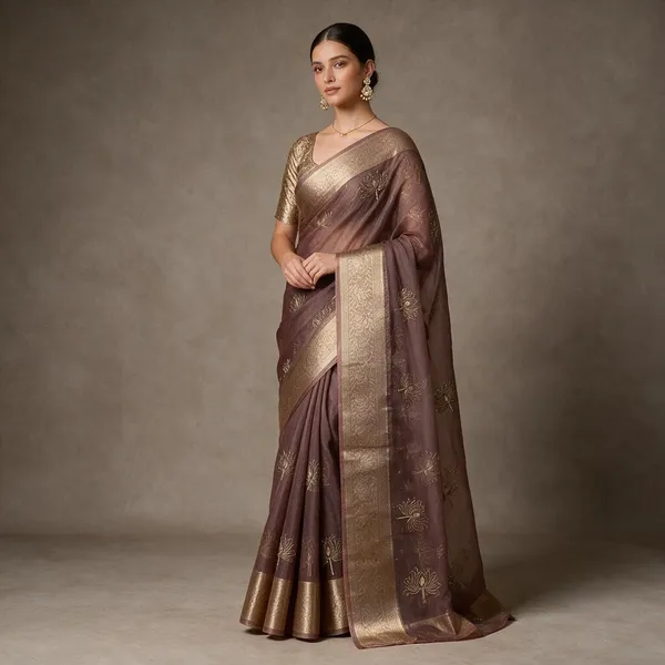 Mauve_Kanchipuram_Golden_Organza_Tissue_With_Jacquard_Border_With_Beautiful_Beads_Worked_Lotus