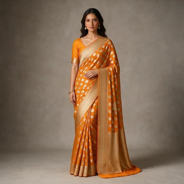Yellow_Banarasi_Silk_Sarees_Banarasi_Katan_Silk_Sarees_With_Almond_Zari_Weaving_Circle_Design