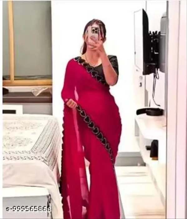 Red_Georgette_Lace_Border_Saree_For_Women