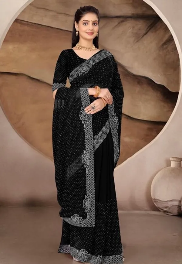 Black_Georgette_Printed_Saree_With_Blouse_Piece_For_Women