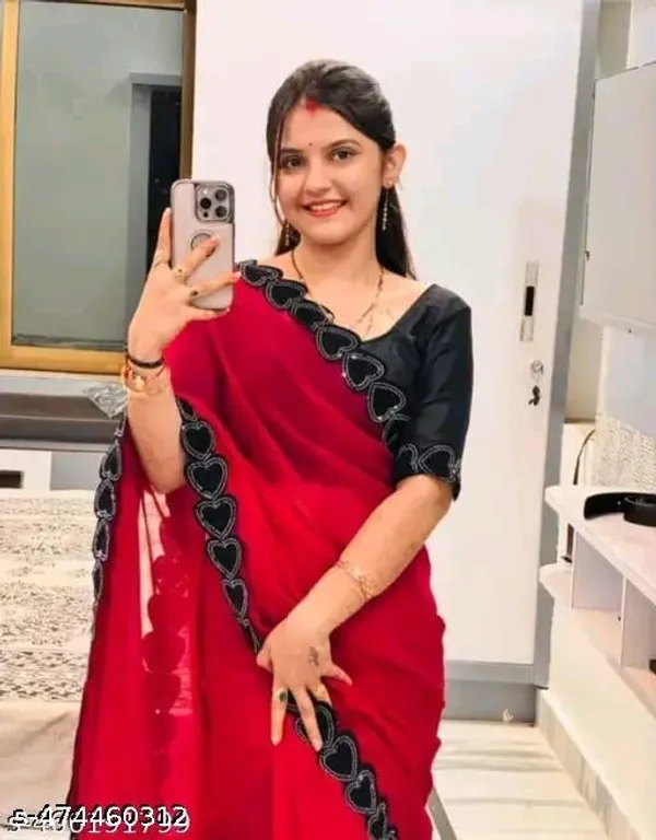 Red_Georgette_Lace_Border_Saree_For_Women