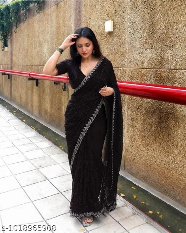 Black_Georgette_Embroidered_Saree_For_Women