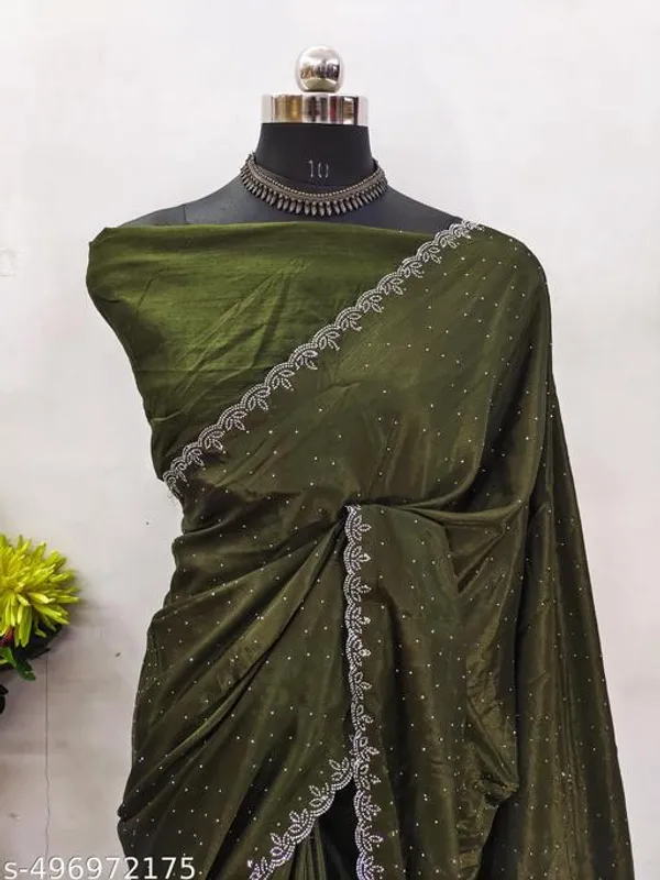Dark_Green_Georgette_Embroidered_Saree_For_Women
