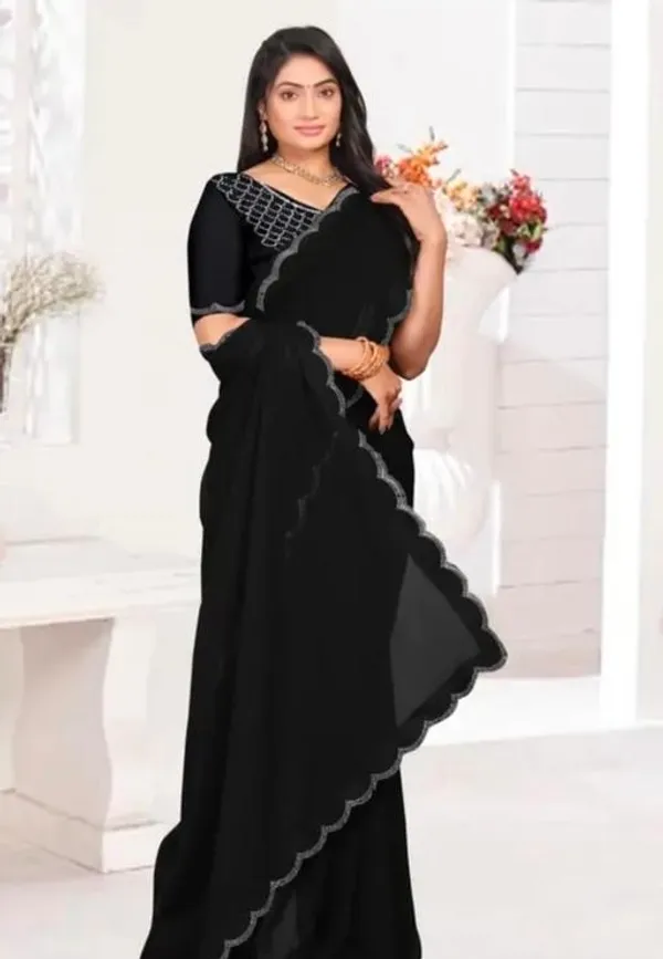 Black_Georgette_Scalloped_Border_Saree_For_Women