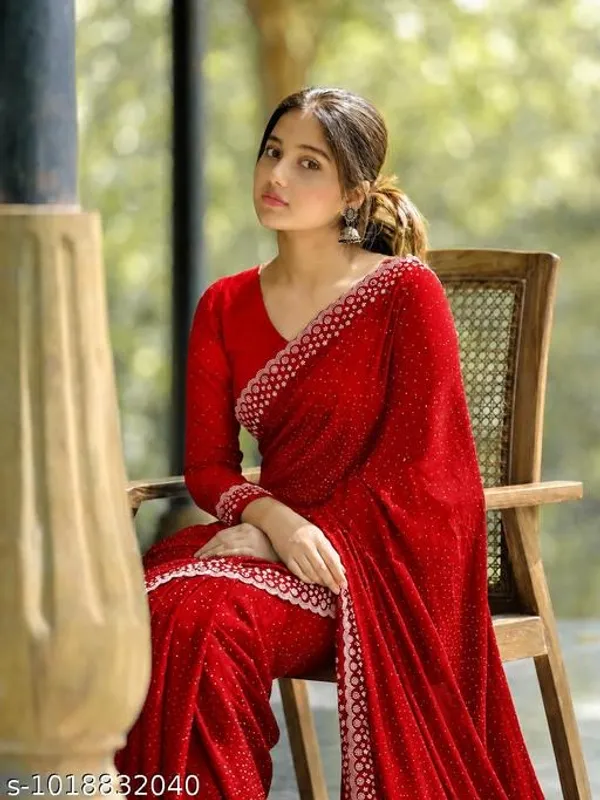 Red_Georgette_Embellished_Saree_For_Women