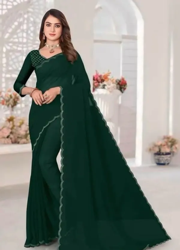 Dark_Green_Georgette_Embroidered_Saree_For_Women