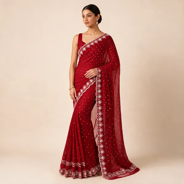 Red_Georgette_Printed_Saree_For_Women