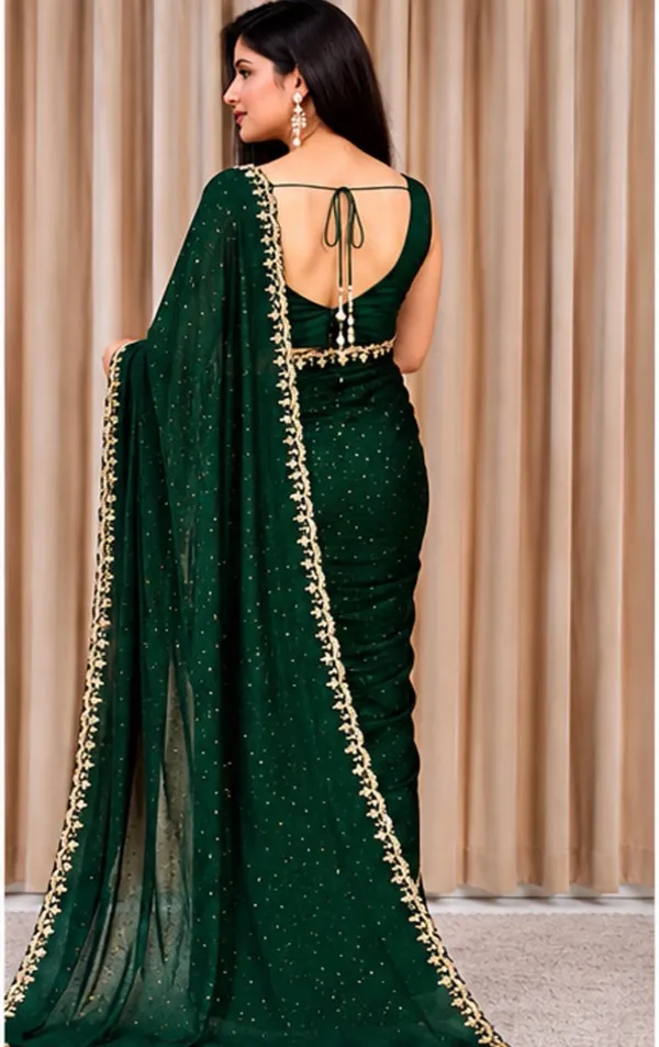 Dark_Green_Georgette_Embroidered_Saree_For_Women