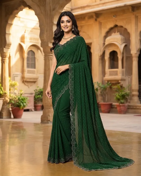 Dark_Green_Georgette_Embellished_Saree_For_Women