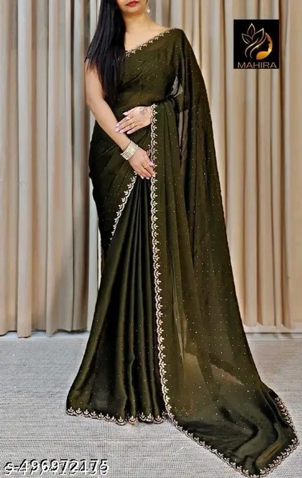 Dark_Green_Georgette_Embroidered_Saree_For_Women