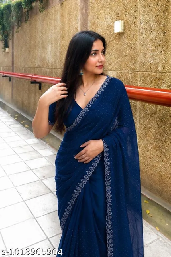 Navy_Blue_Georgette_Embroidered_Border_Saree_For_Women