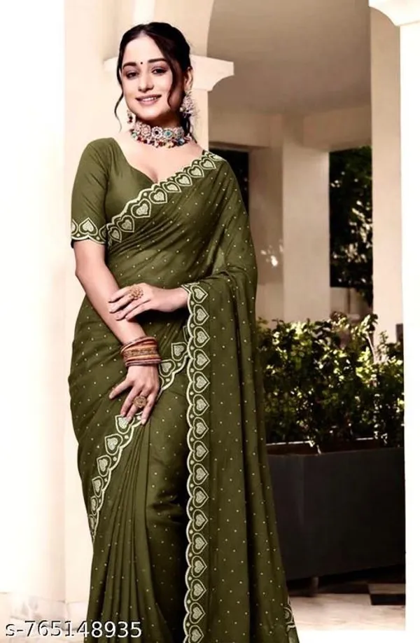 Olive_Green_Georgette_Printed_Saree_For_Women