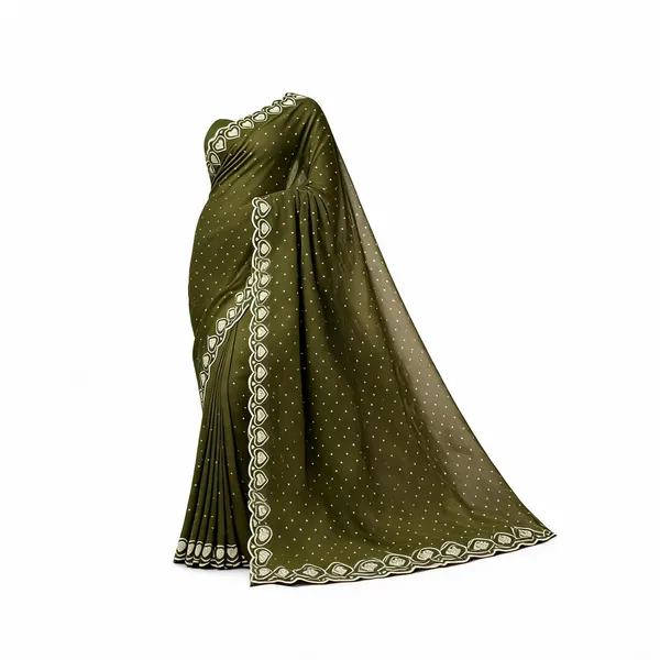 Olive_Green_Georgette_Printed_Saree_For_Women