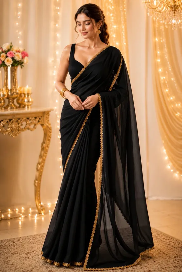 Black_Gold_Georgette_Gold_Trim_Saree_For_Women