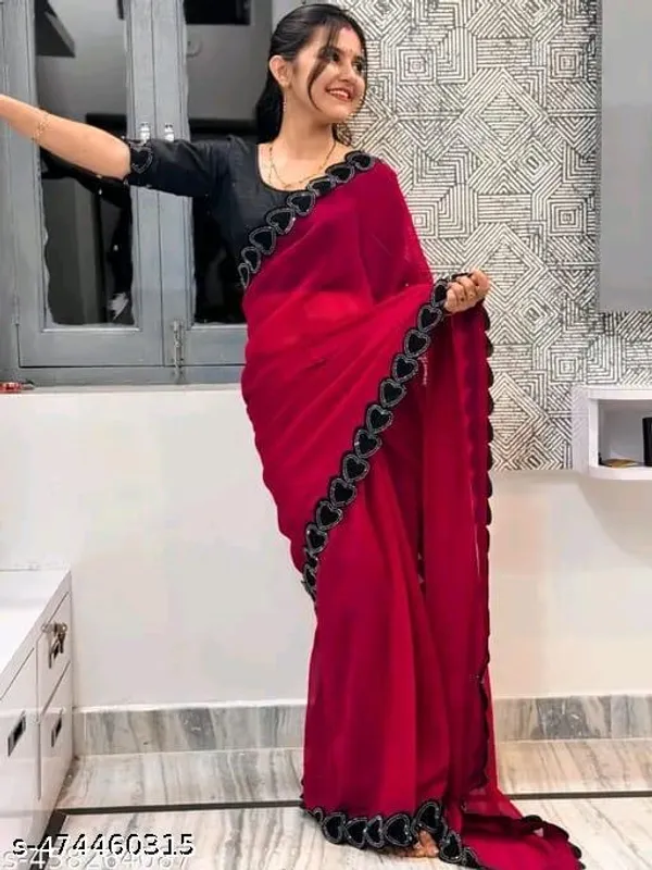 Red_Georgette_Lace_Border_Saree_For_Women