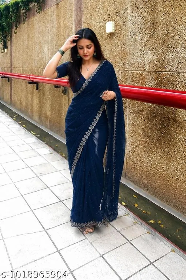 Navy_Blue_Georgette_Embroidered_Border_Saree_For_Women